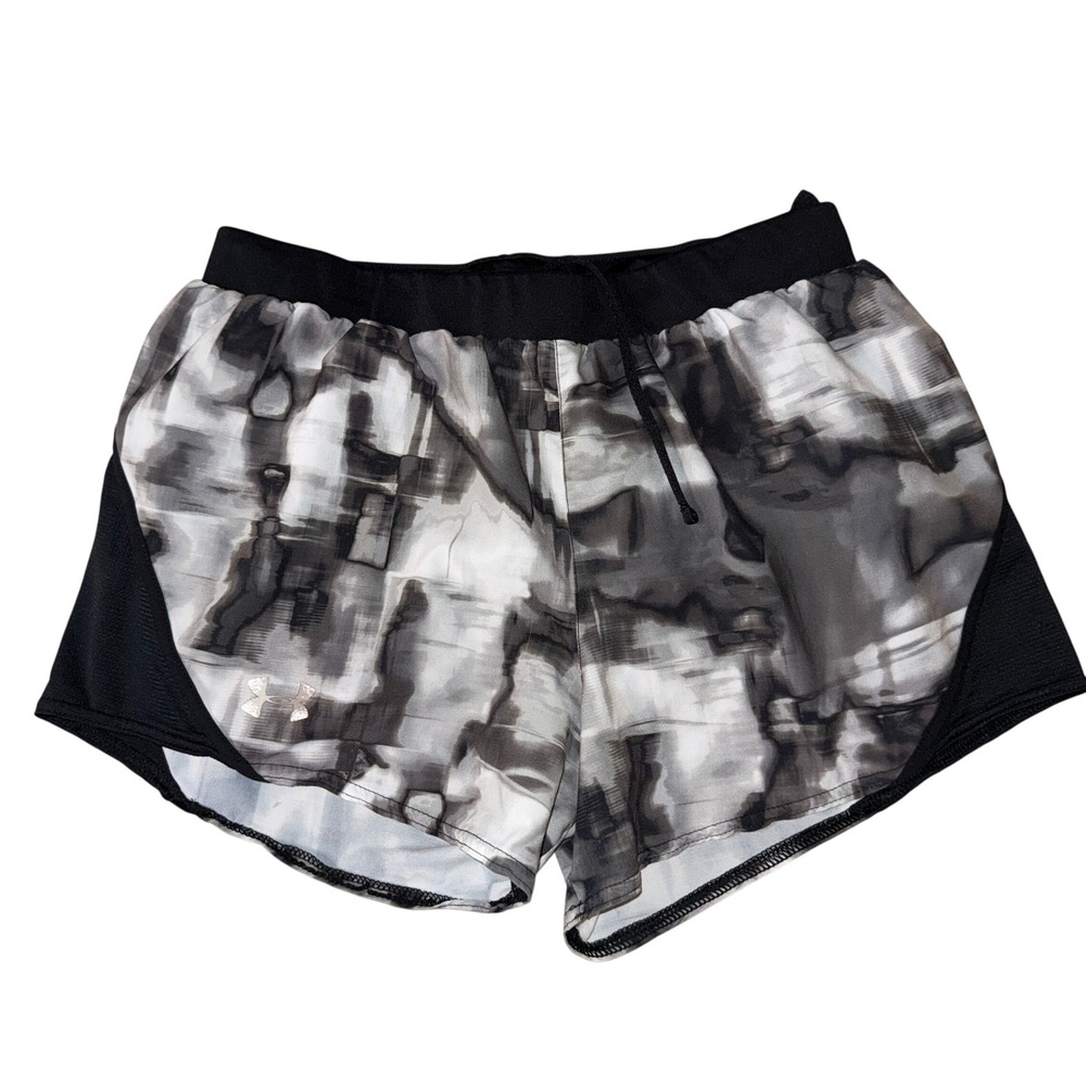 Under Armour HeatGear Running Shorts Small Black White Abstract Print Mesh Liner